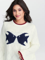Romantic Fish Pattern Jacquard Textured Pullover