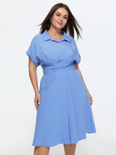 Collared Knotted Front Button Detail Midi Dress