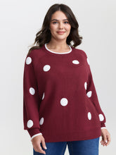 Polka Dots Textured Raglan Sleeve Pullover