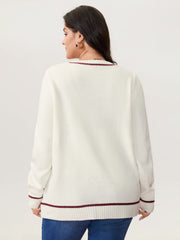 Cherry Pattern Jacquard Color Contrast Pullover