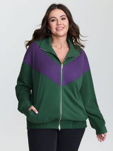 Color Contrast Zipper Front Hoodie