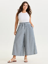Cotton Checkered Print Wide Leg Pants