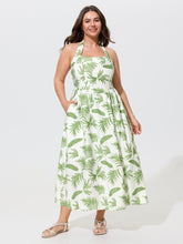 Tropical Print Halter Neck Shirred Maxi Dress