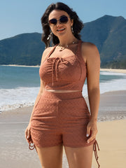 Textured Adjustable Coverage Drawstring Pocket Swim Shorts