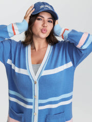 Colorblock Super Stretchy Pockets Knit Cardigan