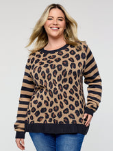 Leopard Pattern Jacquard Stripe Pullover