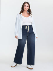 Drawstring Waist Stretchy Wide-Leg Jeans