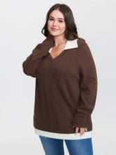 Color Contrast Collar Ribbed Hem Pullover