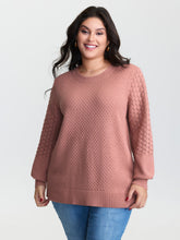 Textured Lantern Sleeve Ribbed-Hem Pullover