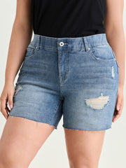 Stretchy Tummy-Control Mesh Denim Shorts