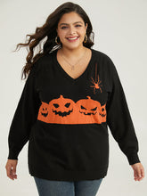 Halloween Graphic Pumpkin V Neck Pullover