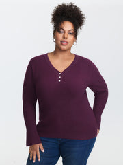 V-Neckline Fitted Flared Sleeve Pullover