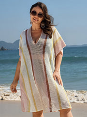 Colorblock Cut-Out Knit Swim Cover-Up