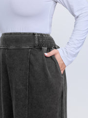 Stretchy Vintage Wash Wide-Leg Pants