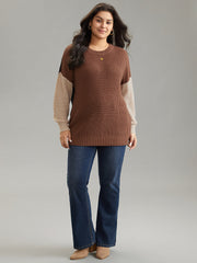Patchwork Colorblock Contrast Drop Shoulder Pullover