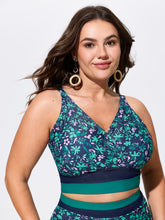 Colorful Floral Print Surplice Neckline Swim Top