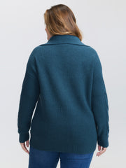 Textured Lapel Collar Zipper Pullover