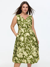 Tropical Print Cinched-Waist Sleeveless Mini Dress