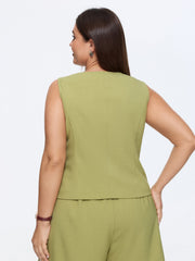 V Neck Buttons Fitted Waist Blazer Vest