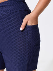 Overlap Waist Pockets Textured Swim Bottoms