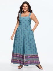 Geometric Print Adjustable Overall Jumpsuit