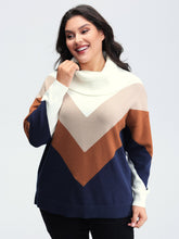 Color Block Cowl Neck Knit Pullover