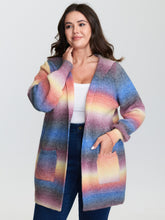 Textured Color Contrast Pocket Hooded Knit Cardigan