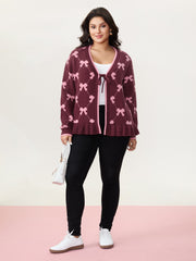 Bow Beautiful Jacquard Front-Tie Knit Cardigan