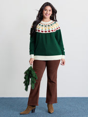 Colorful Heart Jacquard Round Neck Pullover