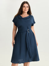 Draped Cowl Neckline Plain Midi Dress