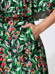 Floral Ruffle Trim Off Shoulder Pockets Swim Dress
