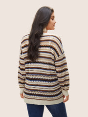 Striped Contrast Drop Shoulder Hollow Out Pullover