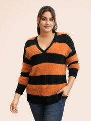 Texture Contrast V Neck Pullover
