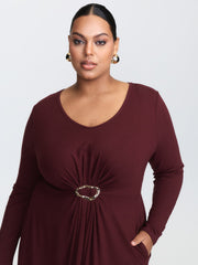 Supersoft Metal Buckle Gathered Waist Midi Dress