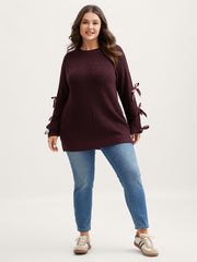 Bowknot Cut-Out Sleeve Solid Pullover
