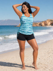 Tie-Dye Effect Scoop Neckline Swim Top