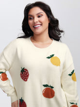 Supersoft Stretchy Fruit Pattern Ribbed Hem Pullover