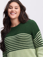 Color Contrast Stripe Round Neck Pullover