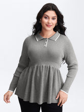 Polo Collar Cinched-Waist Flared Pullover
