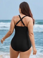 Glossy Fabric Ruched Tummy-Control One-Piece Swimsuit