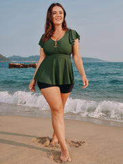 Keyhole Ruched Bodice Fit And Flare Swim Top