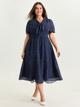 Pretty Polka Dots Ribbon Neckline Midi Dress