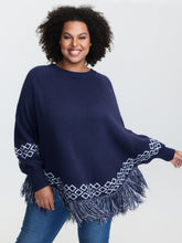 Jacquard Geometric Pattern Fringe Pullover