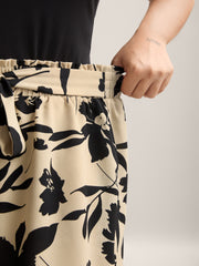 Large Flower Print Belted Straight-Leg Shorts