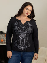 Stretchy Skull Rose Spider Web Print Raglan Sleeve Top