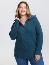 Textured Lapel Collar Zipper Pullover