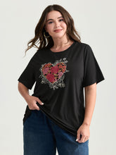 Floral Heart Plain Stretchy T-Shirt