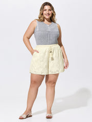 Hollowed-Out Textured Drawstring Shorts