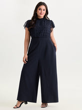 Textured Mock Neck Ruffled Sleeve Jumpsuit