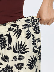 Tropical Print Shirred Drawstring Waist Pants